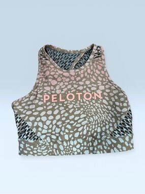 Peloton Leopard Brown Blue & Pink Patterned Scoop Neck Sports Bra Womens XS